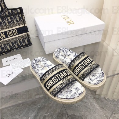 dior white Toile de Jouy Embroidered Cotton new Dway Slide 2022