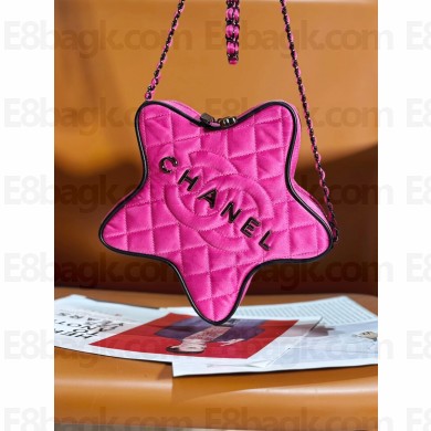 chanel Satin & Black Metal Fuchsia & Black AS4579 star handbag 2024