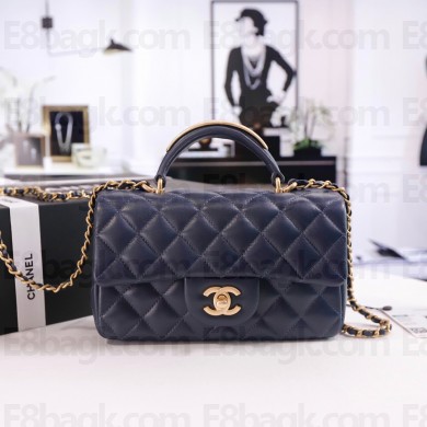 CHANEL SHEEPSKIN Mini Flap Bag with Top Handle AS2431 ROYAL BLUE 2022