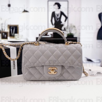 CHANEL SHEEPSKIN Mini Flap Bag with Top Handle AS2431 GRAY 2022