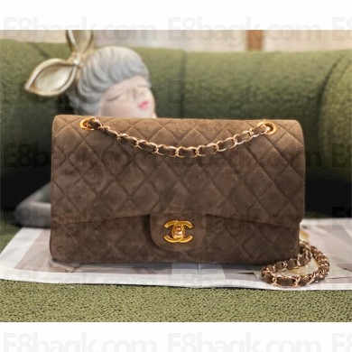 CHANEL A01112 SUEDE Classic flap Handbag COFFEE with gold hardware 2022