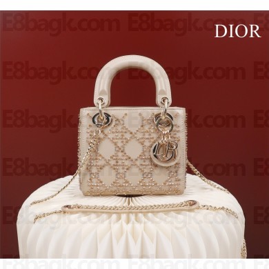 Lady Dior mini Bag in Platinum Metallic Cannage Lambskin with Beaded Embroidery 2022