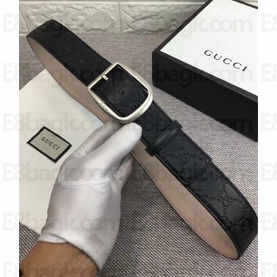 Gucci Width 3.8cm GG Textured Belts Black/Gold 2018