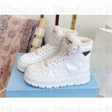Prada Leather and shearling high-top sneakers white 1T948M 2023