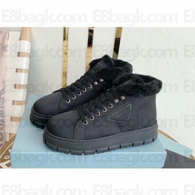 Prada Nylon lace-up booties navy blue 1T490M 2023