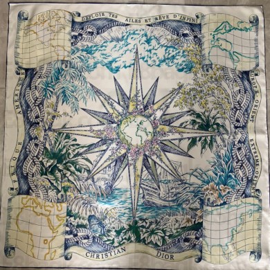 DIOR BLUE Multicolor Silk Twill Rêve d'Infini 90 Square Scarf 2023