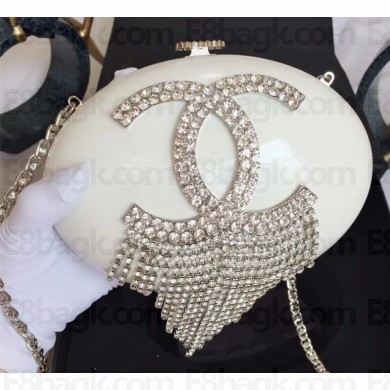 Chanel Resin/Strass Fringe Minaudiere Bag A94666 White 2018