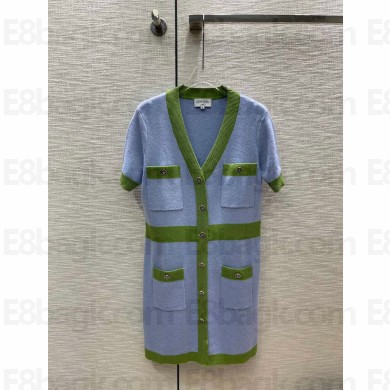 CHANEL BLUE/GREEN KNITWEAR DRESS 2023 SPRING