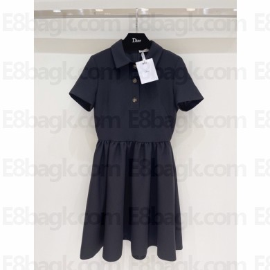 dior Black Wool and Silk Fitted Dress with 'CD' Buttons 2023