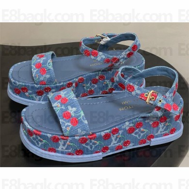 LV x TM Maya Platform Sandal 1AHNYD Monogram cherry denim Gold-toned hardware 2025
