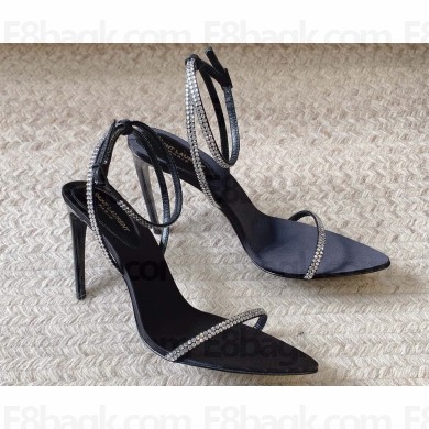 Saint Laurent Heel 10cm georgia sandals in crepe satin with rhinestones 720656 Black 2024