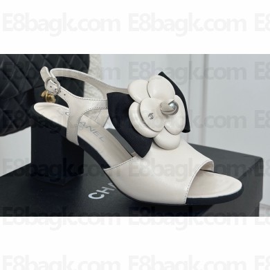 Chanel Grosgrain Camellia Lambskin Sandals White 2024