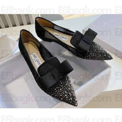 Jimmy Choo Gala Mesh Pointed-Toe Flats Black/Silver with Dégradé Crystals 2024
