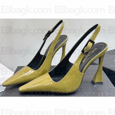 Saint Laurent Heel 10.5cm Kiki patent leather slingback pumps Green 2024