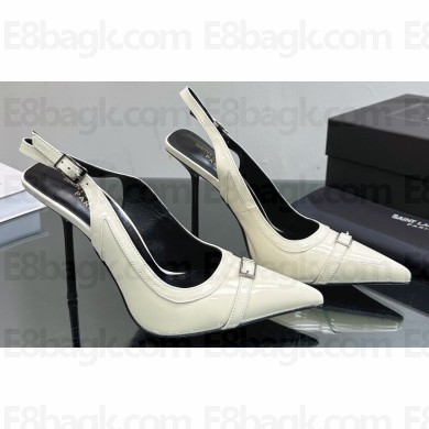 Saint Laurent Heel patent leather slingback pumps White with Buckle 2024