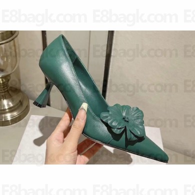 Jimmy Choo Heel 6.5cm Rosalia Flowers 65 Rose Nappa Leather Pumps Green 2024