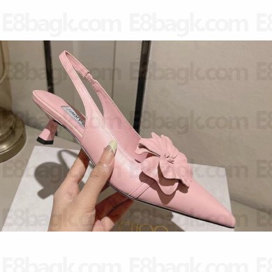 Jimmy Choo Heel 4.5cm Amita Flowers 45 Rose Nappa Leather Sling Back Pumps Pink 2024