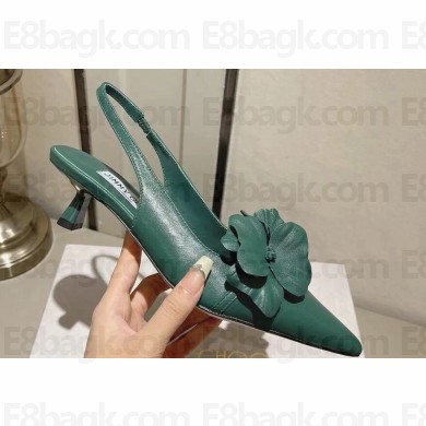 Jimmy Choo Heel 4.5cm Amita Flowers 45 Rose Nappa Leather Sling Back Pumps Green 2024