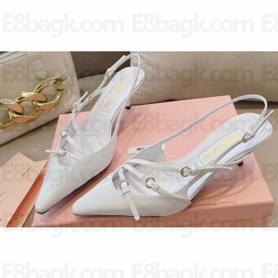 Miu Miu Heel 5.5cm Patent leather slingbacks with buckles 5I013E White 2024