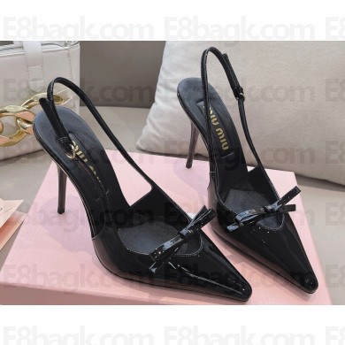 Miu Miu Heel 10.5cm Patent leather slingbacks with bow Black 2024