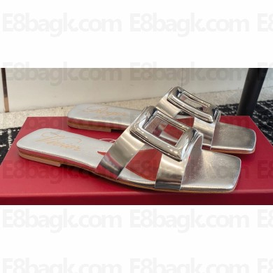 Roger Vivier Metal Buckle Mules in Leather Silver 2024