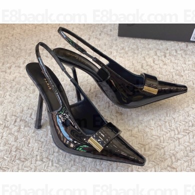 Saint Laurent Heel 11cm madame slingback pumps in patent leather 763479 Black 2024