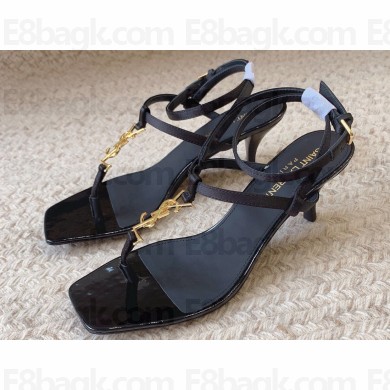 Saint Laurent Heel 6cm cassandra sandals in leather 731606 Patent Black 2024