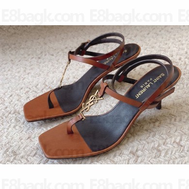Saint Laurent Heel 6cm cassandra sandals in smooth leather 731606 Brown 2024