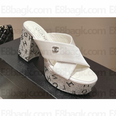 Chanel Heel 5cm/9cm Grosgrain & Strass Mules White 2024