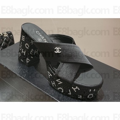 Chanel Heel 5cm/9cm Grosgrain & Strass Mules Black 2024