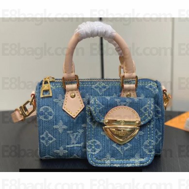 Louis Vuitton Monogram Denim Nano Speedy Bag M82950 Blue DIGITAL EXCLUSIVE 2024