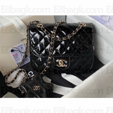 chanel Mirror Calfskin, Calfskin & Gold-Tone Metal Mini Flap Bag & Star Coin Purse AS4647 Black 2024