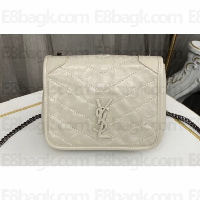 Saint Laurent Niki Chain Wallet Bag in Crinkled Vintage Leather 583103 Creamy