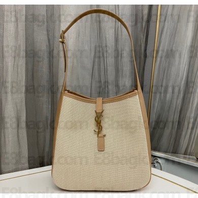 Saint Laurent le 5 à 7 supple small Bag 713938 Brown Leather/White Canvas