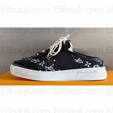Louis Vuitton Lous Open Back Sneakers Calf leather and Monogram Denim Black Top Quality