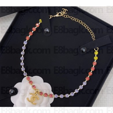 Chanel Metal & Strass Choker Necklace ABC311 Gold, Pink, Orange, Purple & Yellow 2024