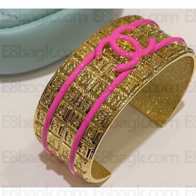 Chanel Metal Cuff Bracelet ABC389 Gold & Pink 2024