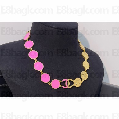 Chanel Metal & Glass Pearls Necklace Gold, Pink 2024