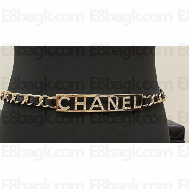 Chanel Lambskin, Gold-Tone Metal & Strass Chain Belt AA9275 Black 2024