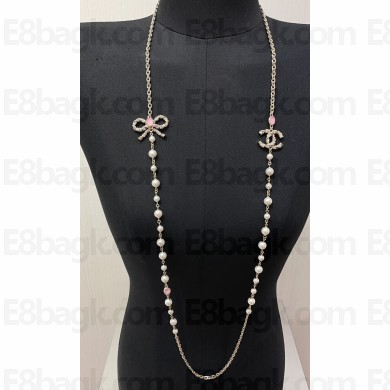 Chanel Metal, Glass Pearls & Strass Long Necklace ABB520 Gold, Pink, Pearly White & Crystal 2024
