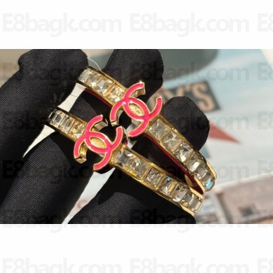 Chanel Metal & Strass Pendant Earrings ABC558 Gold, Pink & Crystal 2024