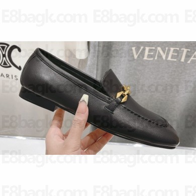 Jimmy Choo Calf Leather Diamond Tilda Loafers Black with Diamond Chain 2024