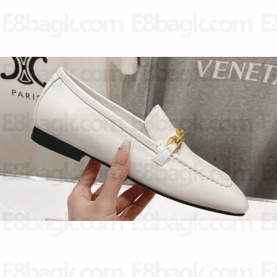 Jimmy Choo Calf Leather Diamond Tilda Loafers White with Diamond Chain 2024