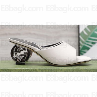 Gucci Heel 6cm Interlocking G heel Slide sandals 772569 Leather White 2024