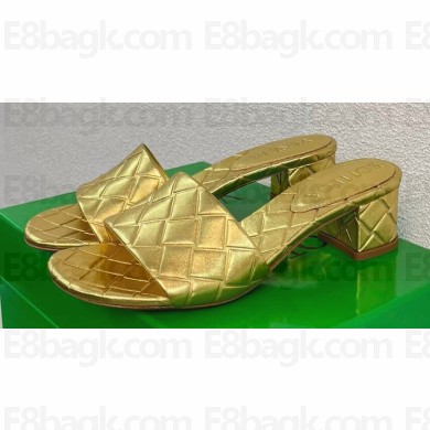Bottega Veneta Heel 4.5cm Leather Amy mules with Intreccio pattern Gold 2024