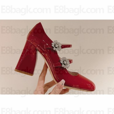 Roger Vivier Heel 9.5cm Bouquet Strass Babies Ballerinas in Patent Leather Red 2024