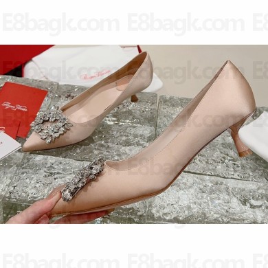 Roger Vivier Heel 4.5cm RV Bouquet Strass Buckle Pumps in Satin Nude 2024
