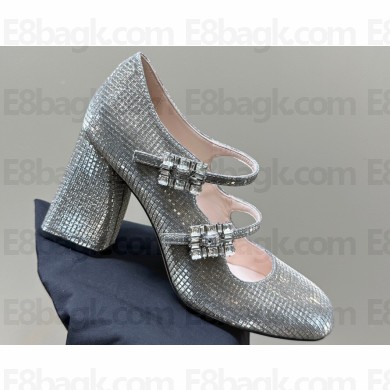 Roger Vivier Heel 8cm Trés Vivier Strass Buckle Mini Babies Ballerinas in Glitter Gray 2024