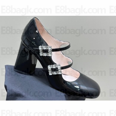 Roger Vivier Heel 8cm Trés Vivier Strass Buckle Mini Babies Ballerinas in Patent Leather Black 2024