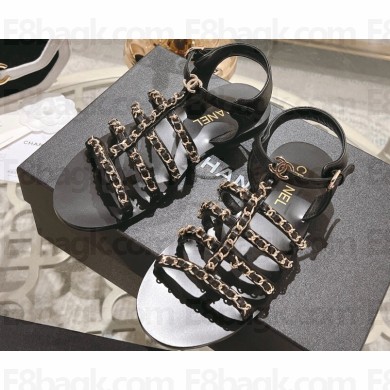 Chanel Lambskin CC Logo Chain Sandals Black 2024
